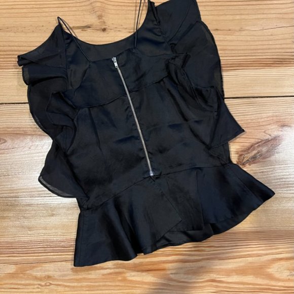 Keepsake Ruffled Zip Up Halter Sleeveless Blouse Top Black - Picture 2 of 3